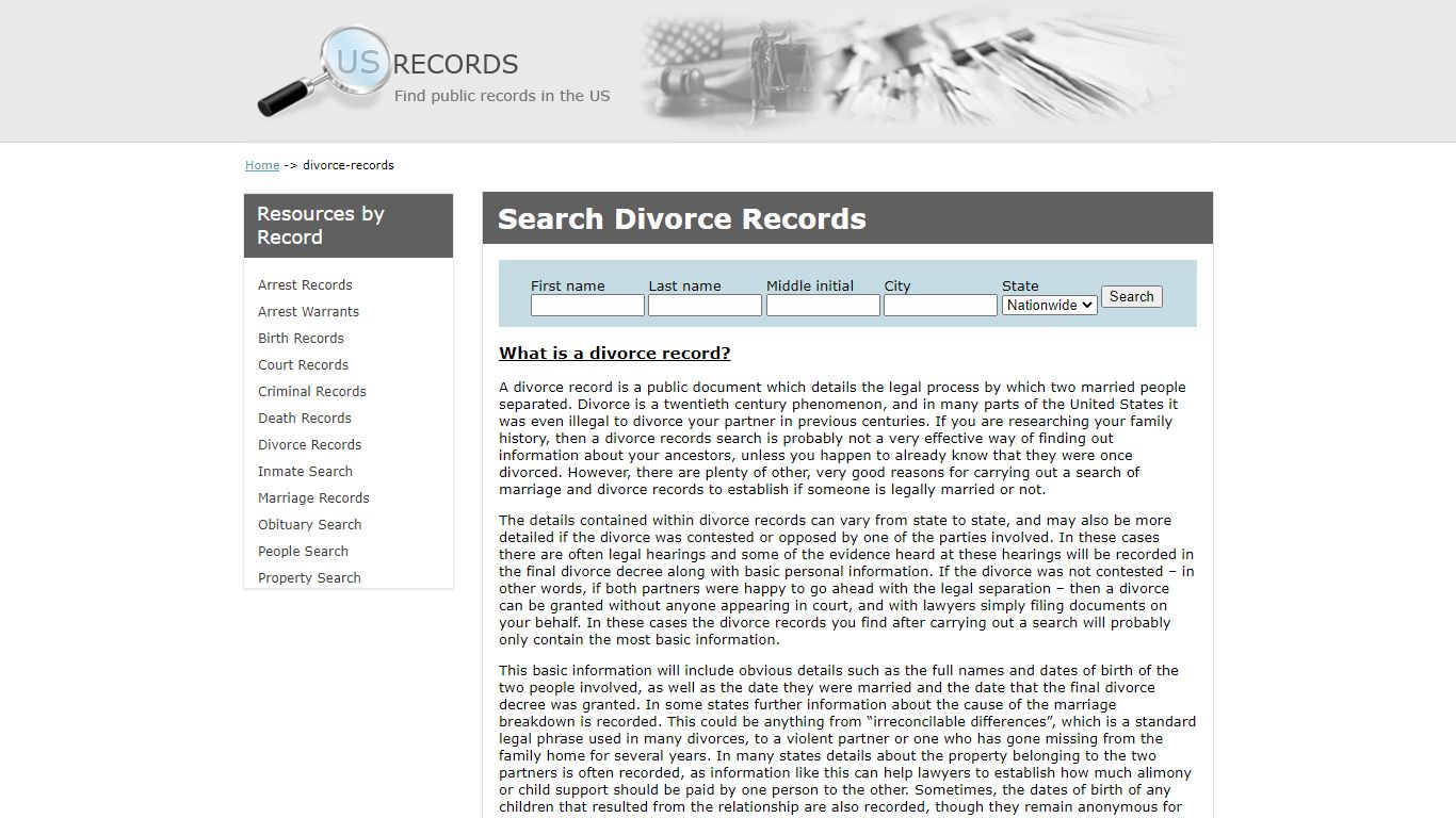 Search Divorce Records | US Records